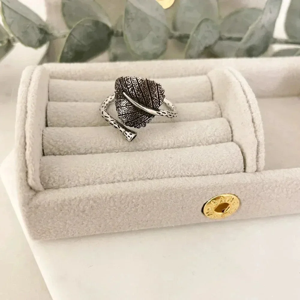 925 Sterling Silver Leaf Ring Vintage Wrap Ring Branch Ring Leaves Ring